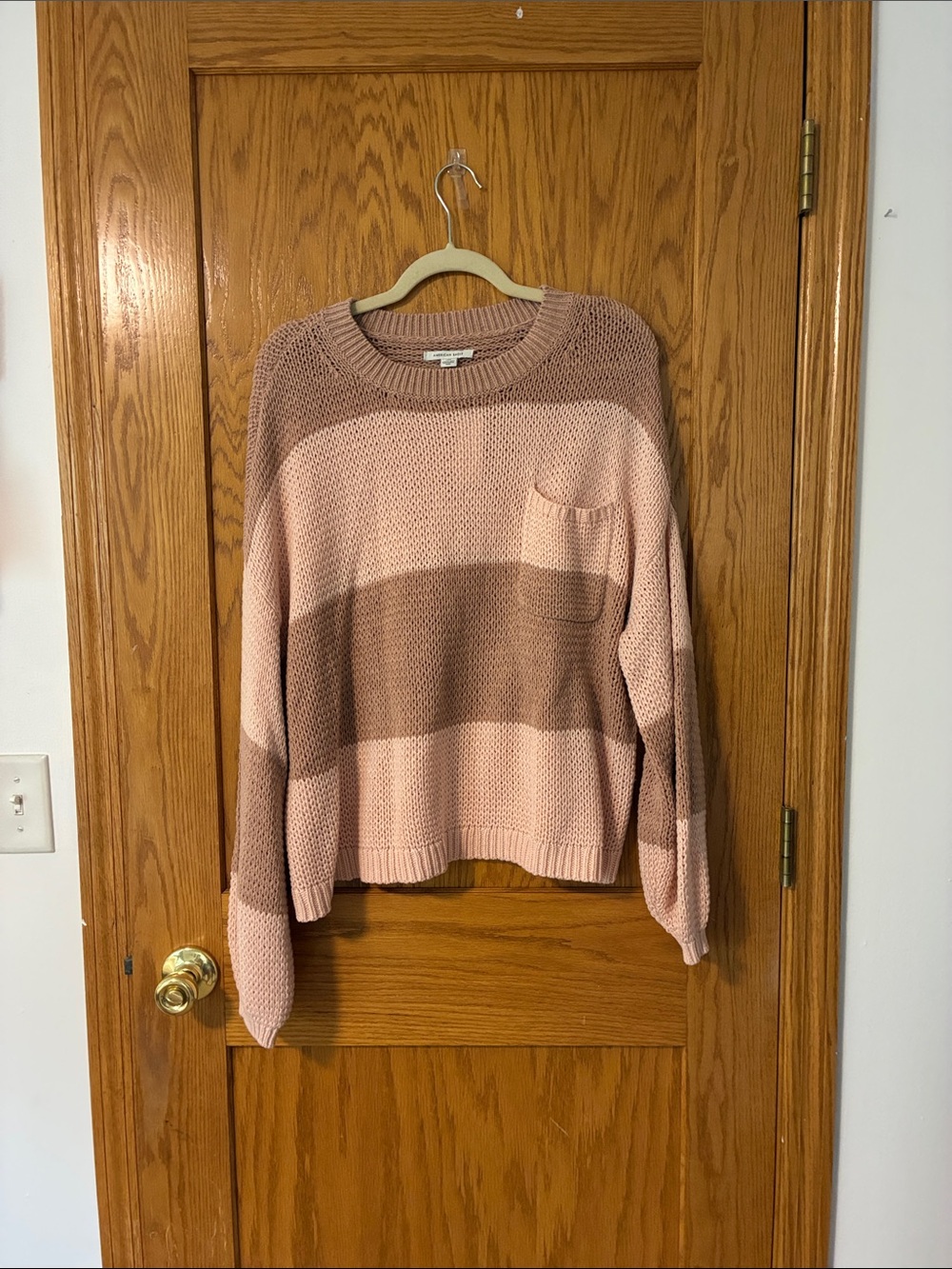 NEW American Eagle Medium Cozy Striped Crewneck Sweater - Baby Pink and Mauve - Picture 4 of 7